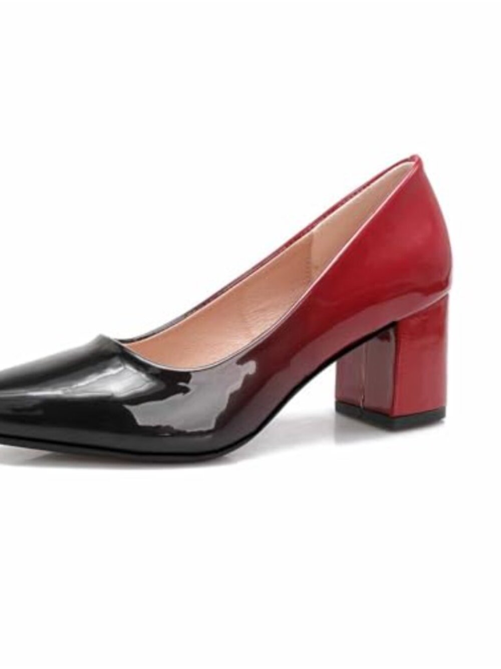 Two Tone Pointy Toe Low Chunky Block Heel Pumps